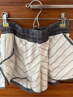 lululemon athletica White and Gray Striped Athletic Shorts